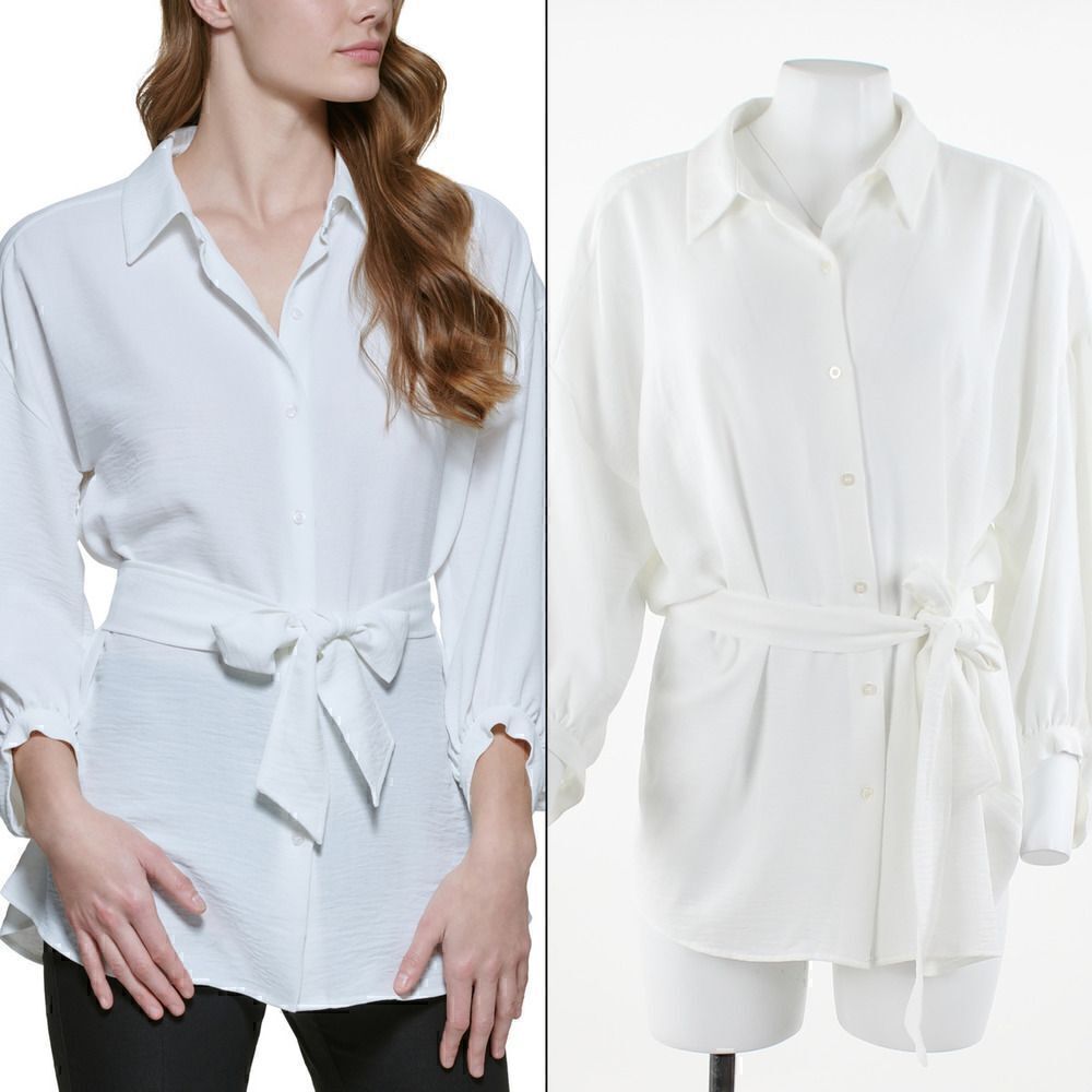 Calvin Klein Belted Button Down in  Shirt Soft White